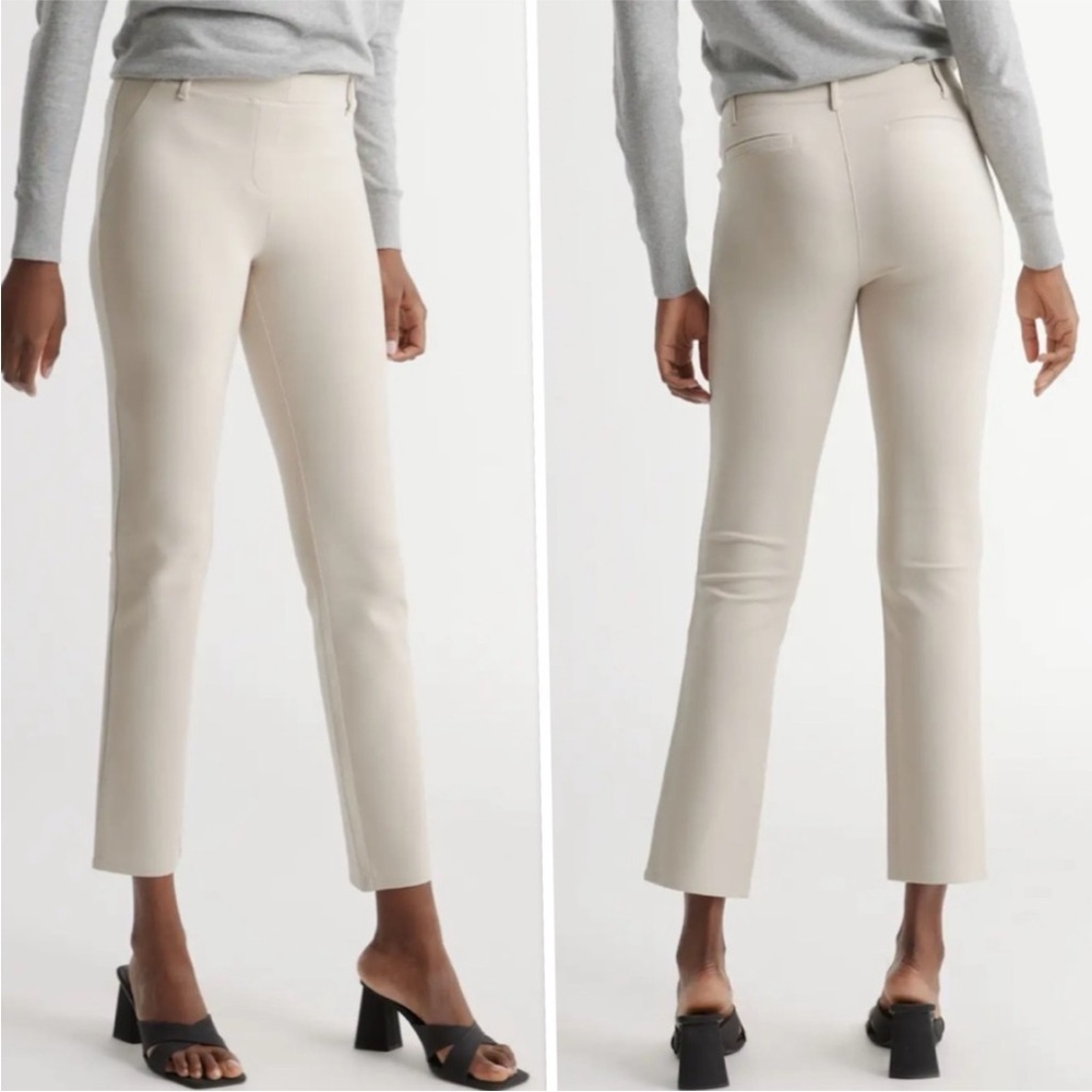 Quine Ultra-Stretch Ponte Straight Leg Pants Small Petite Beige/ Cream